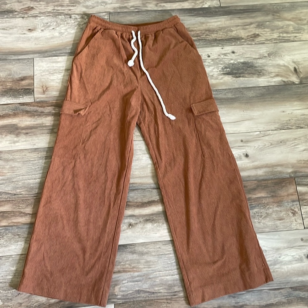 Wide leg thick corduroys with rope string